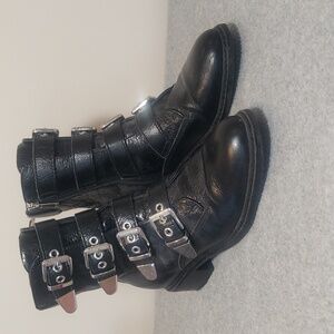 Marc Fisher Diante Black Leather Ankle Buckle Boots Size 7.5